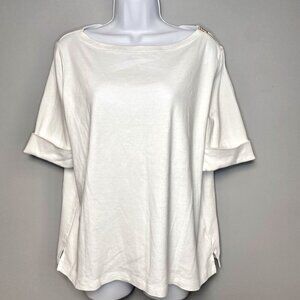 Lauren Ralph Lauren White Boat Neck Gold Zipper Detail Top Women's Plus Size 2X